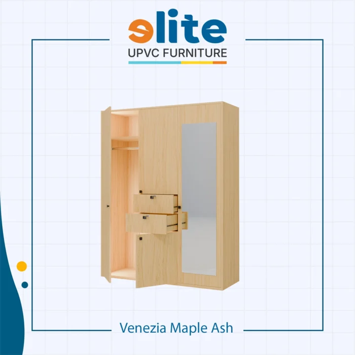 Lemari Venezia Maple Ash – Lemari UPVC Premium dengan Nuansa Kayu Alami - Image 2
