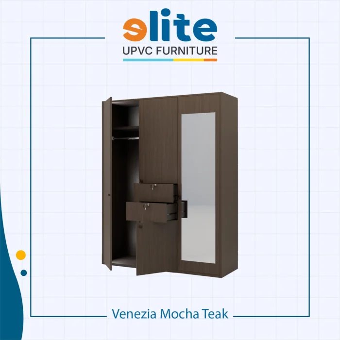 Lemari Venezia Mocha Teak – Lemari UPVC Premium dengan Nuansa Kayu Hangat - Image 2