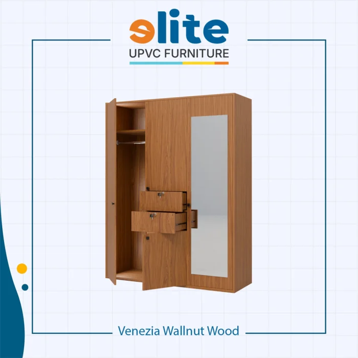 Lemari Venezia Walnut Wood – Lemari UPVC Premium dengan Keanggunan Kayu Gelap - Image 2
