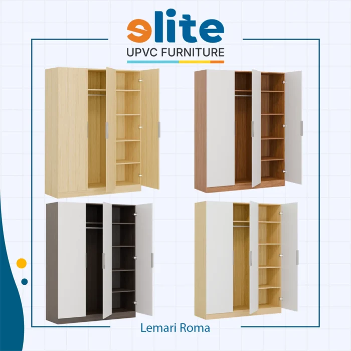 Lemari Roma Maple Ash – Lemari UPVC Premium dengan Nuansa Kayu Alami - Image 2