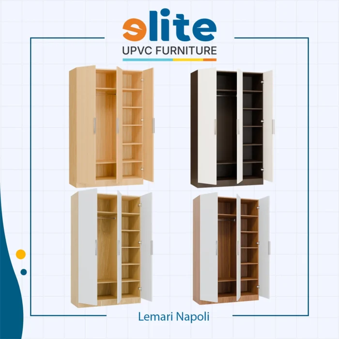 Lemari Napoli Mocha Teak – Lemari UPVC 3 Pintu dengan Nuansa Kayu Hangat - Image 2